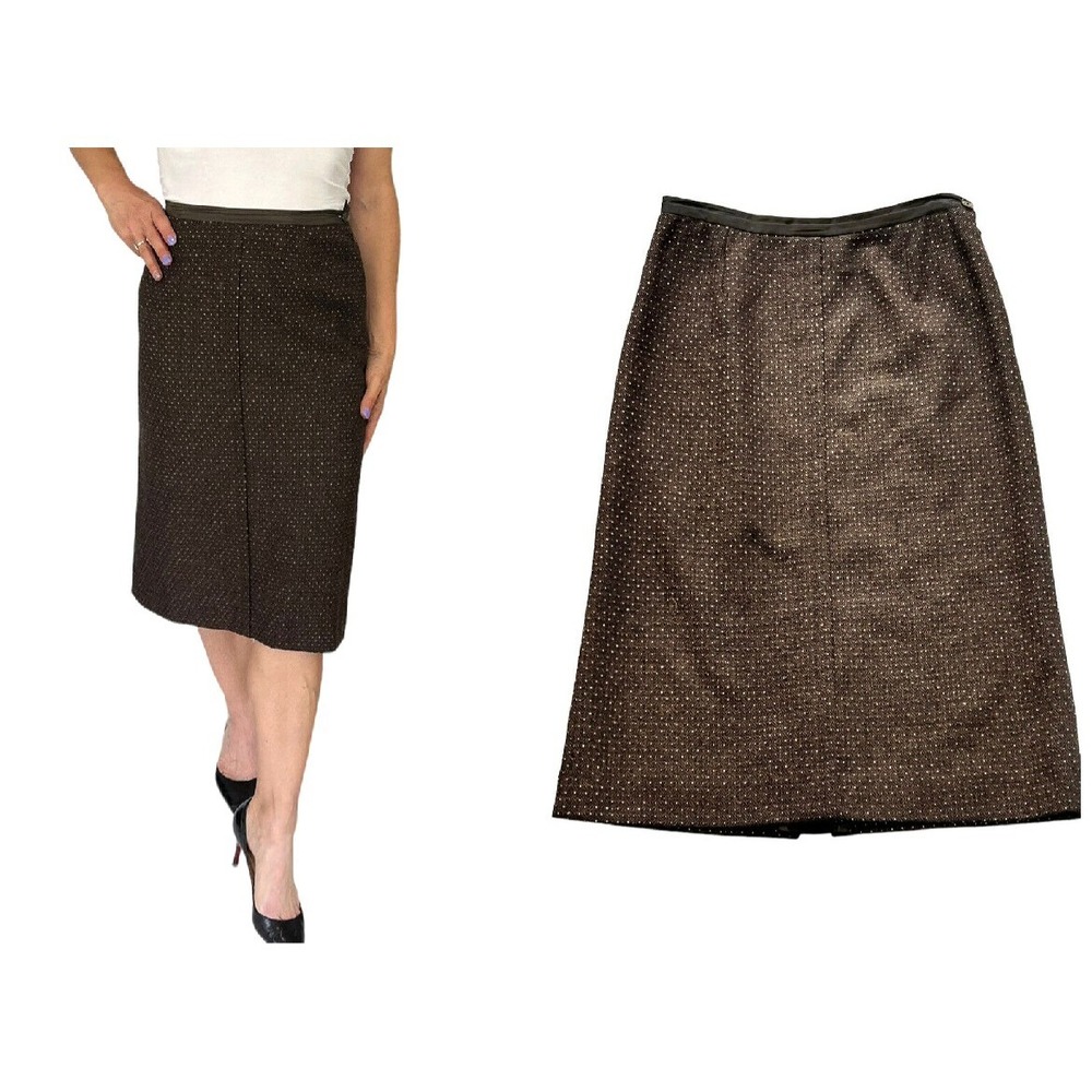 ETRO MILANO BROWN POLKA DOT WOOL STRAIGHT MIDI SKIRT SZ 40 2/4